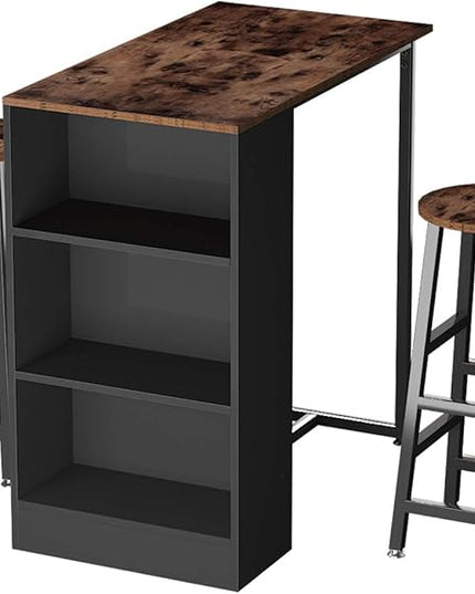 sogesfurniture 3-Piece Bar Table Set, 35.8inches Dining Room Set Dining Table with 2 Stool, Dining Table with 3 Open Storage Shelves for Dining Room, Living Room, Brown - LeafyLoom