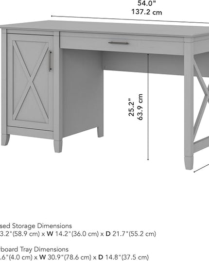 Bush Furniture Key West Computer Desk with Storage | Farmhouse PC Table for Home Office, 54W, Cape Cod Gray - LeafyLoom