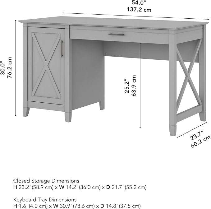 Bush Furniture Key West Computer Desk with Storage | Farmhouse PC Table for Home Office, 54W, Cape Cod Gray - LeafyLoom