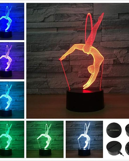 Gymnastics 3D Optical Illusion Lamp 7 Colors Change Timing Remote Control and Touch Button LED Table Desk Lamp for Home Bedroom Decoration - LeafyLoom