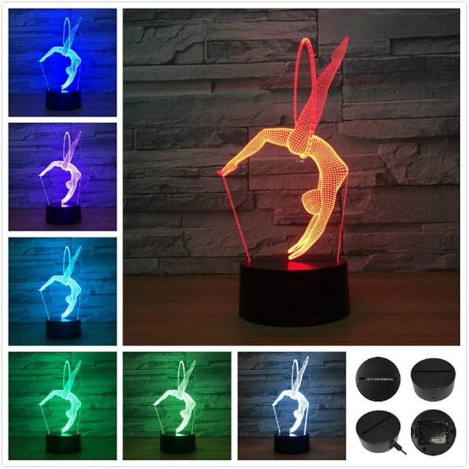 Gymnastics 3D Optical Illusion Lamp 7 Colors Change Timing Remote Control and Touch Button LED Table Desk Lamp for Home Bedroom Decoration - LeafyLoom