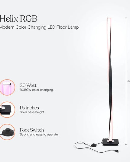 Brightech Helix Modern Color Changing LED Floor Lamp - 48” Tall Lamp with RGB Color Gradient and Contemporary Twisting Column Pole - Corner or End Table Standing Lamp - Built-in NO APP - Black - LeafyLoom