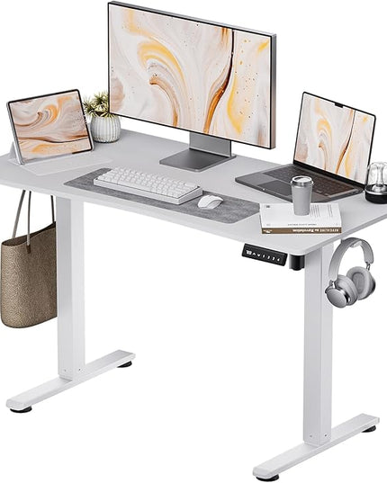 Electric Standing Desk,Adjustable Height Desk With Curved Desktop, Stand Up Desk With 2 Metal Hooks & Cable Organizer Box, Powerful Motor For Fast Switch From Sit To Stand Position 55x24 White - LeafyLoom