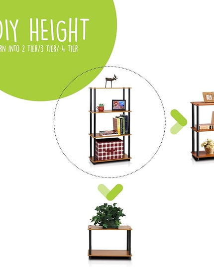 Furinno Turn-N-Tube 4-Tier Multipurpose Shelf Display Rack, Round Tubes, Blonde Maple/White - LeafyLoom