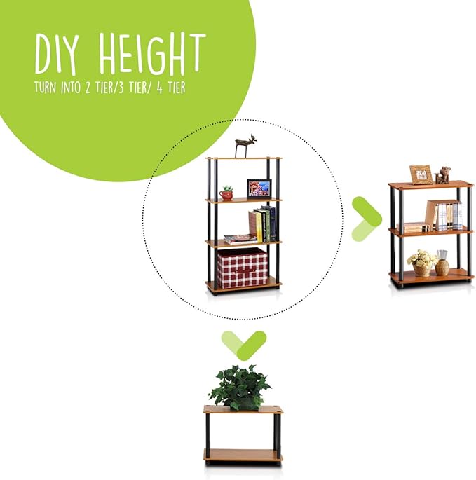 Furinno Turn-N-Tube 4-Tier Multipurpose Shelf Display Rack, Round Tubes, Blonde Maple/White - LeafyLoom