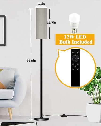 Floor Lamp for Living Room Bedroom, Modern Floor Lamp with Remote,Stepless Dimmable 12W Bulb Included,Standing Lamps LED Tall Lamp for Bedroom Office(Grey) - LeafyLoom