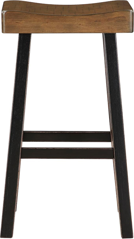 Lexicon Saddle Bar Stools Set of 2 Barstools with Footrest, Armless Dining Chairs for Kitchen Island, Breakfast Nook, Living Room, Pub Height, Black/Brown - LeafyLoom