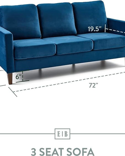 Edenbrook Archer Upholstered Couch – Couches for Living Room – Blue Velvet Couch - Living Room Furniture - Small Couch - Seats Three - Straight Arm Modern Couch - LeafyLoom
