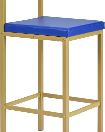 7-Piece Multi-Functional Modern Counter Height Dining Bar Table Set with Open Shelves and 6 Upholstered Stools with Gold Metal Frame for Home Pub Kitchen Room (White+Blue) - LeafyLoom