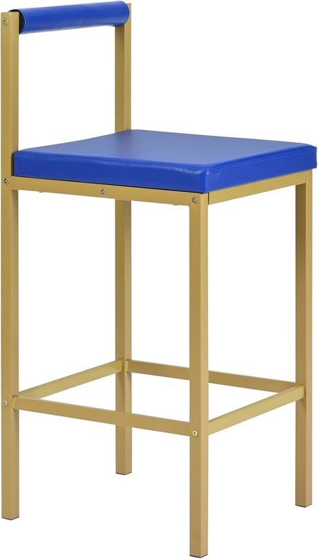 7-Piece Multi-Functional Modern Counter Height Dining Bar Table Set with Open Shelves and 6 Upholstered Stools with Gold Metal Frame for Home Pub Kitchen Room (White+Blue) - LeafyLoom
