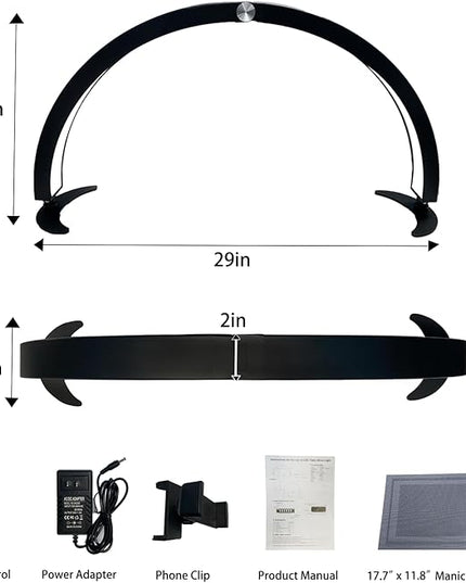 Half Moon Light for Nail Desk with Phone Holder, 29in Half Moon Table Lamp with Wire Controller & Remote, Dimmable Nail Desk Light for Eyelash Extension, Nail Tech, Beauty Care, Tattoos,Crafts - LeafyLoom