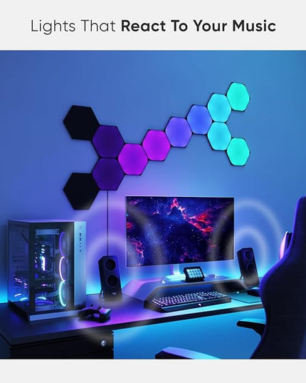 Nanoleaf Shapes WiFi and Thread Smart RGBW 16M+ Color LED Dimmable Gaming and Home Decor Wall Lights Smarter Kits (Black Hexagons Smarter Kit (9 Pack)) NANOLEAF