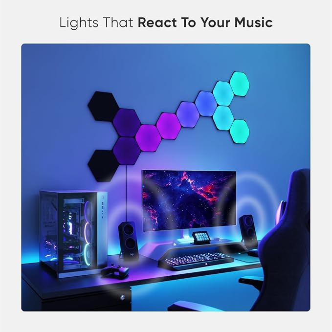 Nanoleaf Shapes WiFi and Thread Smart RGBW 16M+ Color LED Dimmable Gaming and Home Decor Wall Lights Smarter Kits (Black Hexagons Smarter Kit (9 Pack)) NANOLEAF