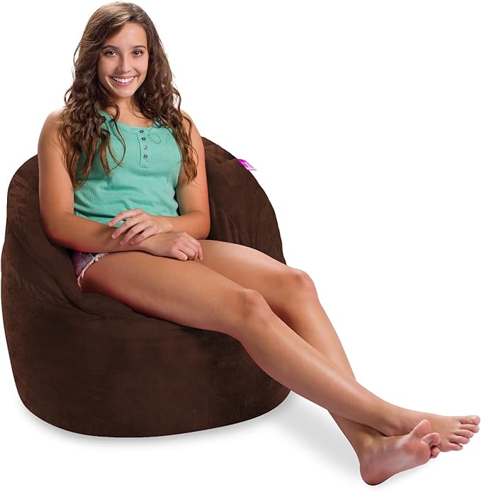 Posh Creations Structured Comfy Bean Bag Chair for Gaming, Reading, and Watching TV, Sonoma Lounge, Rabbit Fur - Brown - LeafyLoom