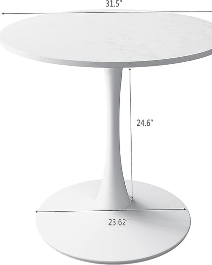 NicBex 32Inch Round Dining Table,Modern Kitchen Table with Printed White Marble Tabletop and Metal Base for 2 to 4,Leisure Coffee Table for Kitchen,Small Space and Living Room,Space-Saving,White - LeafyLoom