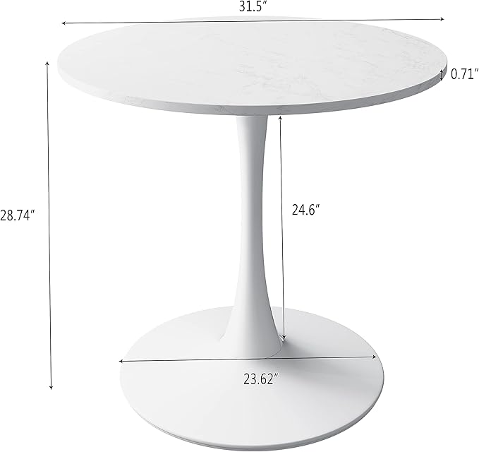 NicBex 32Inch Round Dining Table,Modern Kitchen Table with Printed White Marble Tabletop and Metal Base for 2 to 4,Leisure Coffee Table for Kitchen,Small Space and Living Room,Space-Saving,White - LeafyLoom
