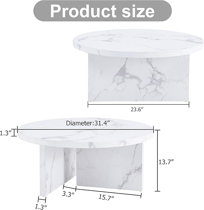 NicBex 31.4Inch Round Dining Table,Mid-Century Modern Kitchen Table with White Patterns Tabletop for 2 to 4,Leisure Coffee Table for Kitchen,Small Space and Living Room,Space-Saving,White - LeafyLoom