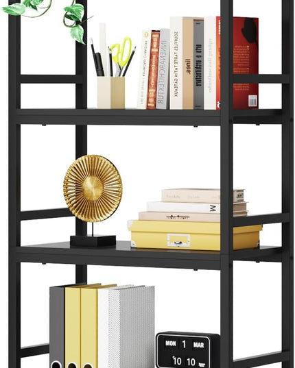 Tribesigns 5-Tier Open Bookshelf, 74.4" Wood Bookcase Storage Shelves with Metal Frame, Freestanding Display Rack Tall Shelving Unit for Office, Bedroom, Living Room, Easy Assembly(Black, 1PC) - LeafyLoom