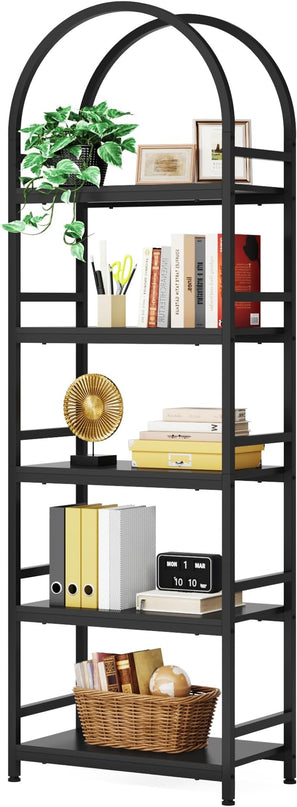 Tribesigns 5-Tier Open Bookshelf, 74.4" Wood Bookcase Storage Shelves with Metal Frame, Freestanding Display Rack Tall Shelving Unit for Office, Bedroom, Living Room, Easy Assembly(Black, 1PC) - LeafyLoom