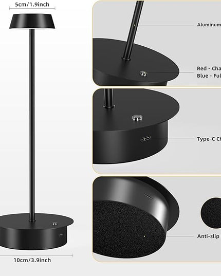 Rechargeable LED Table Lamp - Cordless Table Lamp with Touch Control, Portable LED Desk Lamp 3 Color Stepless Dimmable Modern Lamp for Restaurant/Dinner/Bedroom/Outdoor IP65 Waterproof - Green - LeafyLoom