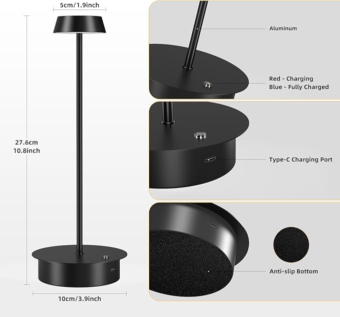 Rechargeable LED Table Lamp - Cordless Table Lamp with Touch Control, Portable LED Desk Lamp 3 Color Stepless Dimmable Modern Lamp for Restaurant/Dinner/Bedroom/Outdoor IP65 Waterproof - Green - LeafyLoom