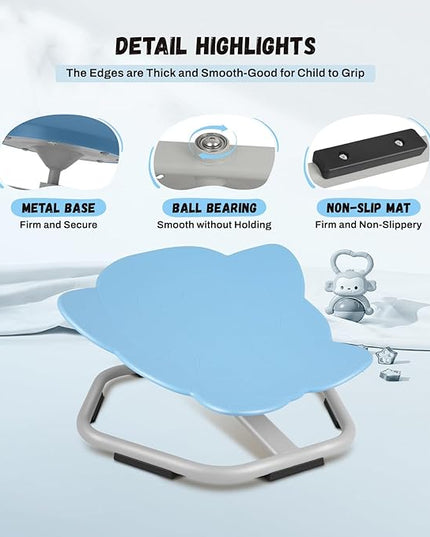 Elephant Kids Swivel Chair, Seat and Spinning Chair, Body Coordination Training Chair, Light Blue Non Slip Sensory Toys 360° Spinning Chair for Autistic Kids Aged 3+, Improving Kid's Physical Fitness - LeafyLoom