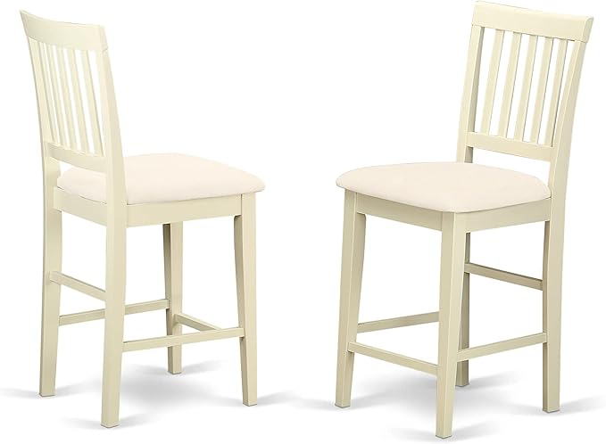 East West Furniture VERN3-WHI-C Vernon 3 Piece Counter Height Dining Set for Small Spaces Contains a Square Wooden Table and 2 Linen Fabric Upholstered Chairs, 36x36 Inch - LeafyLoom