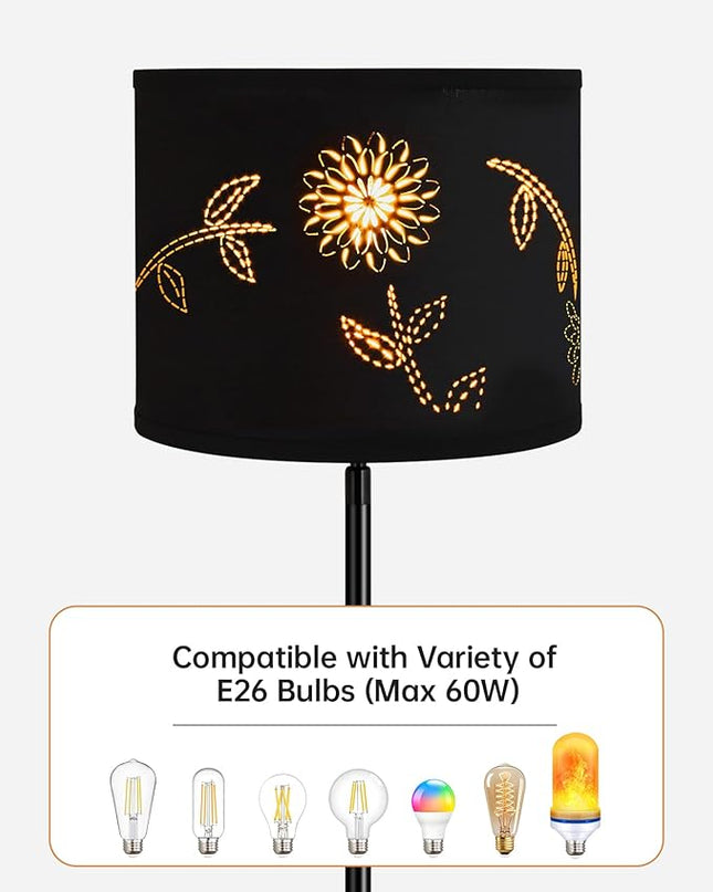 BoostArea Floor Lamp, Standing Lamp, 6W LED Floor Lamps with Black Lampshade, 2700K, Foot Switch, E26 Socket, 58" Tall Metal Pole Lamp, Simple Floor Lamps for Living Room/Bedroom/Farmhouse, Flower - LeafyLoom