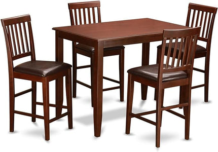East West Furniture BUVN5-MAH-LC Buckland 5 Piece Counter Height Pub Set Includes a Rectangle Table and 4 Faux Leather Dining Room Chairs, 30x48 Inch, Mahogany - LeafyLoom