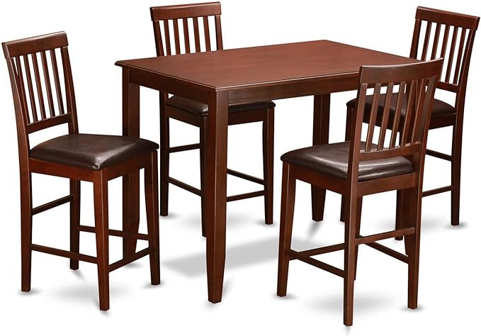 East West Furniture BUVN5-MAH-LC Buckland 5 Piece Counter Height Pub Set Includes a Rectangle Table and 4 Faux Leather Dining Room Chairs, 30x48 Inch, Mahogany - LeafyLoom