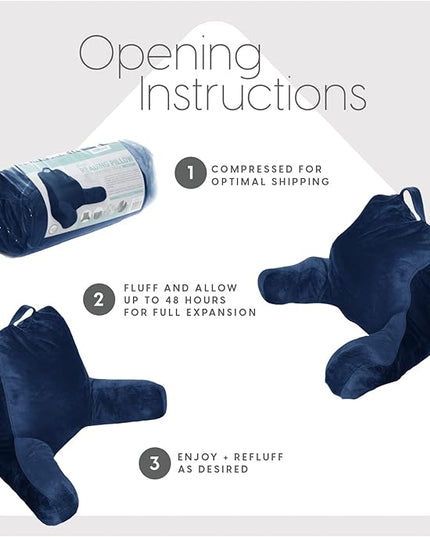 Milliard Reading Pillow with Shredded Memory Foam, Large Adult Backrest with Arms, Back Support for Sitting Up in Bed with Washable Cover (Sit up Pillow) - LeafyLoom