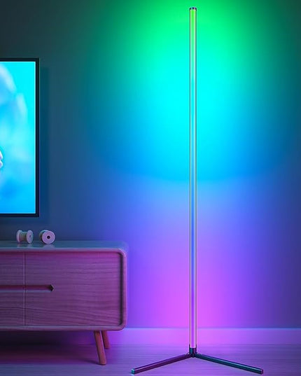 Smart RGB LED Floor Lamp 60" with 16 million DIY Colours Music Sync Bluetooth Mobile App Color Changing Ambient Lighting Fixture for Bedroom Gaming Living Room Home Office - LeafyLoom
