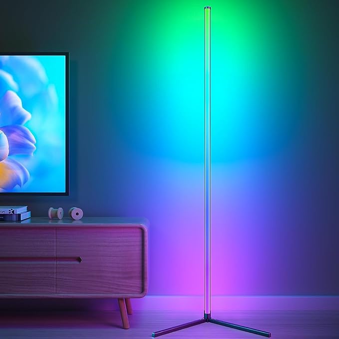 Smart RGB LED Floor Lamp 60" with 16 million DIY Colours Music Sync Bluetooth Mobile App Color Changing Ambient Lighting Fixture for Bedroom Gaming Living Room Home Office - LeafyLoom