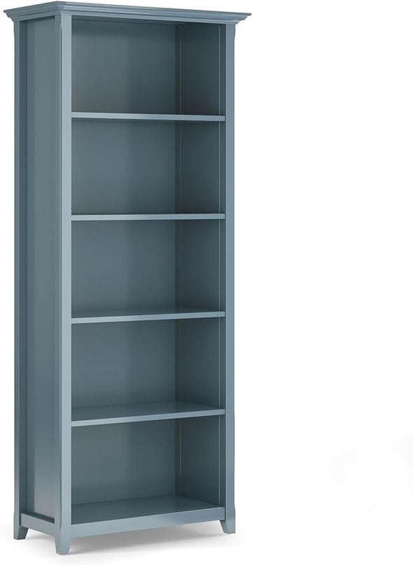 SIMPLIHOME Amherst SOLID WOOD 30 Inch Wide Transitional 5 Shelf Bookcase in French Blue, for The Living Room, Study Room and Office - LeafyLoom