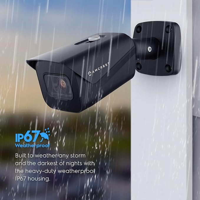 Amcrest UltraHD 4K (8MP) Outdoor Bullet Security IP POE Camera, 98ft NightVision, 2.8mm Lens, IP67 Weatherproof, 256GB MicroSD Recording, Black (IP8M-2496EB-V2) Amcrest