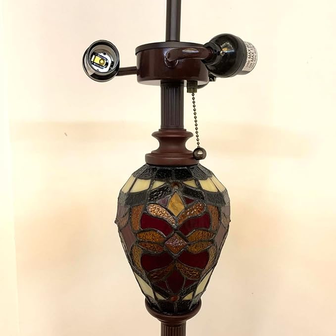 Bieye L10867 Baroque Tiffany Style Stained Glass Double Lit Floor Lamp for Home Decor 64-inch Tall (18-inch Wide, Red) - LeafyLoom