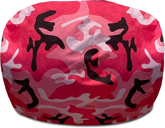 Posh Creations Structured Comfy Bean Bag Chair for Gaming, Reading and Watching TV, 100in Round Classic Chair, Nylon - Camo Pink and Black - LeafyLoom