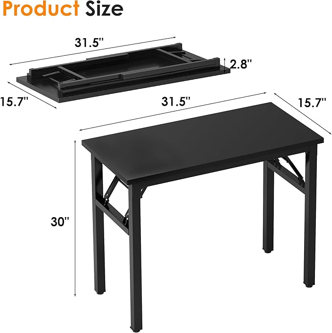 Need Small Computer Desk 31.5 inches Folding Table No Assembly Sturdy Small Writing Desk Folding Desk for Small Spaces, All Black AC5-8040-CB - LeafyLoom