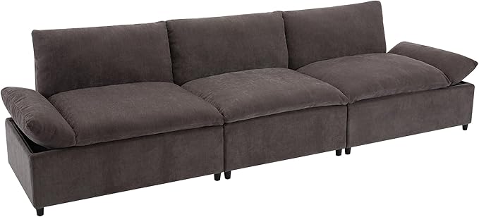 119.5'' 3 Seater Modern Sectional Sofa with 2 Built-in Storage Units on Armrest, Large Seating Depth Design Upholstered Couch Set for Living Room, Office, Apartment, Gray, 119.5 Inch - LeafyLoom