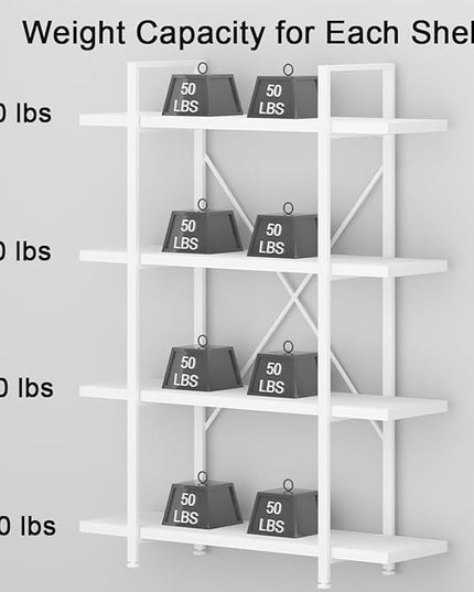 HSH 4 Tier White Bookshelf, Modern 4 Shelf Etagere Bookcase, Industrial Wood and Metal Storage Shelves and Display Book Rack, Farmhouse Open Wide Book Shelf for Bedroom Living Room Office, White Oak - LeafyLoom