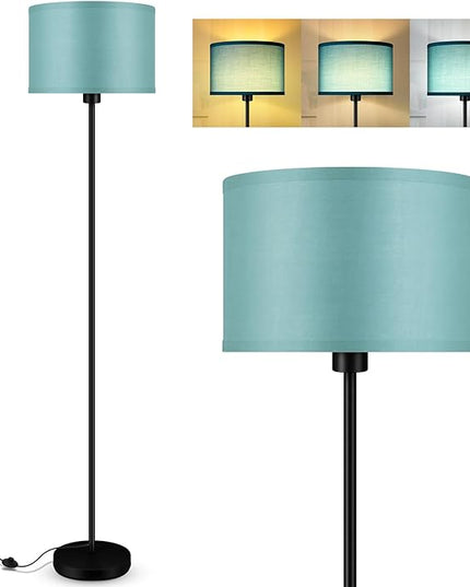 BoostArea Floor Lamp Standing Lamp, LED Floor Lamp with 3 Dimmable Levels, Simple Floor Lamp with Linen Lampshade, On/Off Footswitch, Black Floor Lamps for Living Room/Bedroom, Green(without Bulb) - LeafyLoom