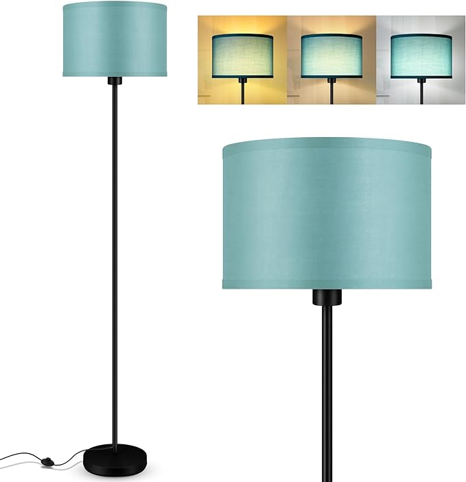 BoostArea Floor Lamp Standing Lamp, LED Floor Lamp with 3 Dimmable Levels, Simple Floor Lamp with Linen Lampshade, On/Off Footswitch, Black Floor Lamps for Living Room/Bedroom, Green(without Bulb) - LeafyLoom