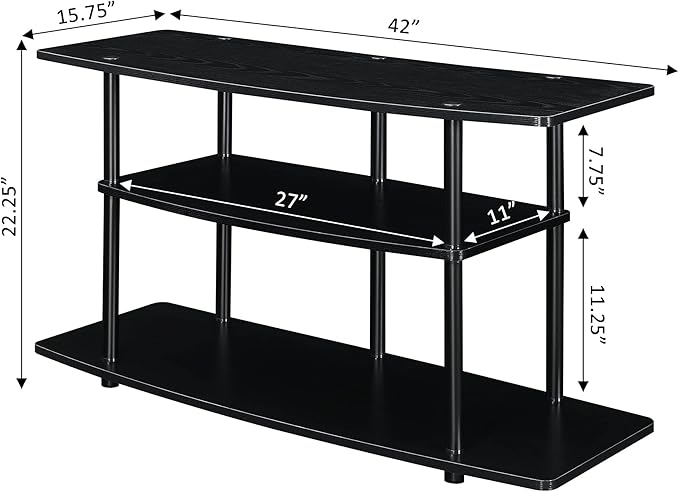 Convenience Concepts Designs2Go 3-Tier Wide TV Stand, 42", Black/Black - LeafyLoom