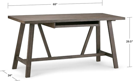 SIMPLIHOME Dylan SOLID WOOD Modern Industrial 60 inch Wide Home Office Desk, Writing Table, Workstation, Study Table Furniture in Driftwood - LeafyLoom