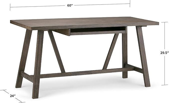 SIMPLIHOME Dylan SOLID WOOD Modern Industrial 60 inch Wide Home Office Desk, Writing Table, Workstation, Study Table Furniture in Driftwood - LeafyLoom