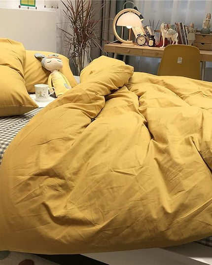 Yellow Comforter Sets Pure Mustard Yellow Bedding Set King 3 Pieces Women Men Ginger Yellow Comforter Insert Sets Lightweight Durable Mustard Yellow Blanket King Quilts Set - LeafyLoom