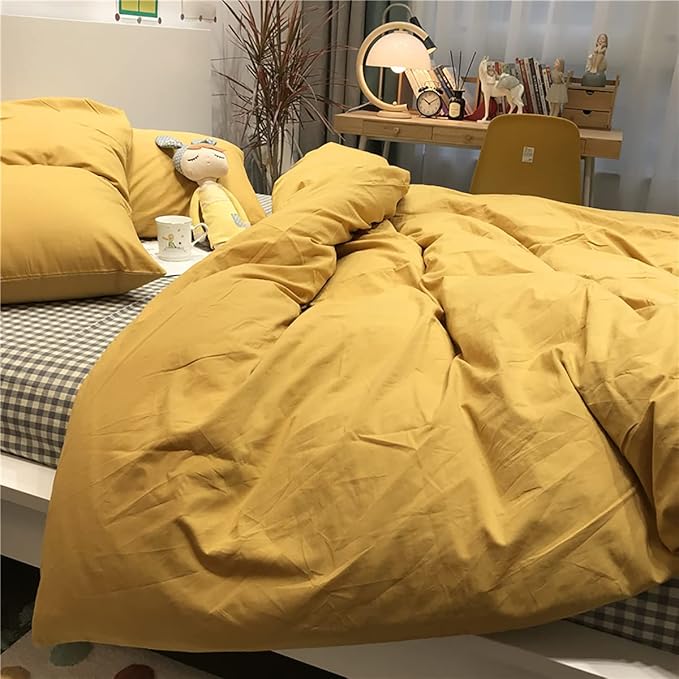 Yellow Comforter Sets Pure Mustard Yellow Bedding Set King 3 Pieces Women Men Ginger Yellow Comforter Insert Sets Lightweight Durable Mustard Yellow Blanket King Quilts Set - LeafyLoom