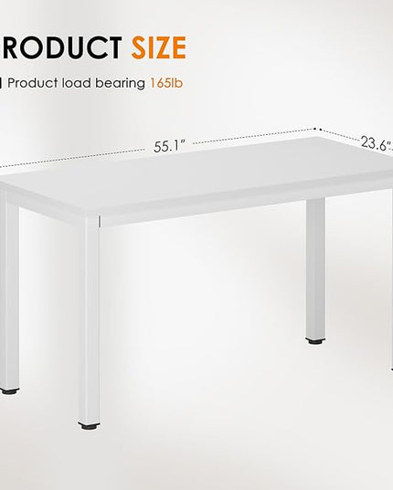 DlandHome 55 inches Large Computer Desk, Composite Wood Board, Decent and Steady Home Office Desk/Workstation/Table, BS1-140WW White and White Legs, 1 Pack - LeafyLoom