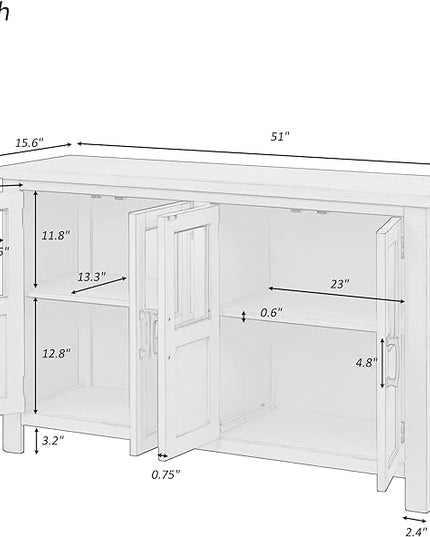 Merax Farmhouse Sideboard Buffet Cabinet with Storage, 4 Door Wood Cupboard w/Adjustable Shelves, Console Table for Kitchen, Dining/Living Room, Grey - LeafyLoom