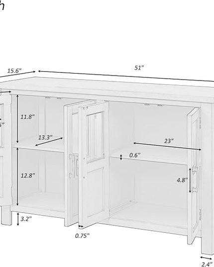 Merax Farmhouse Sideboard Buffet Cabinet with Storage, 4 Door Wood Cupboard w/Adjustable Shelves, Console Table for Kitchen, Dining/Living Room, Black - LeafyLoom